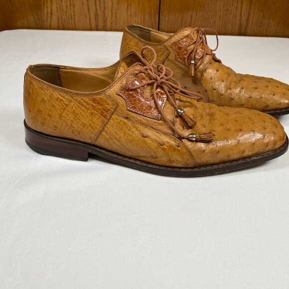David Eden Ostrich Leather Dress Shoes Men\'s 10.5 Tan main image 14